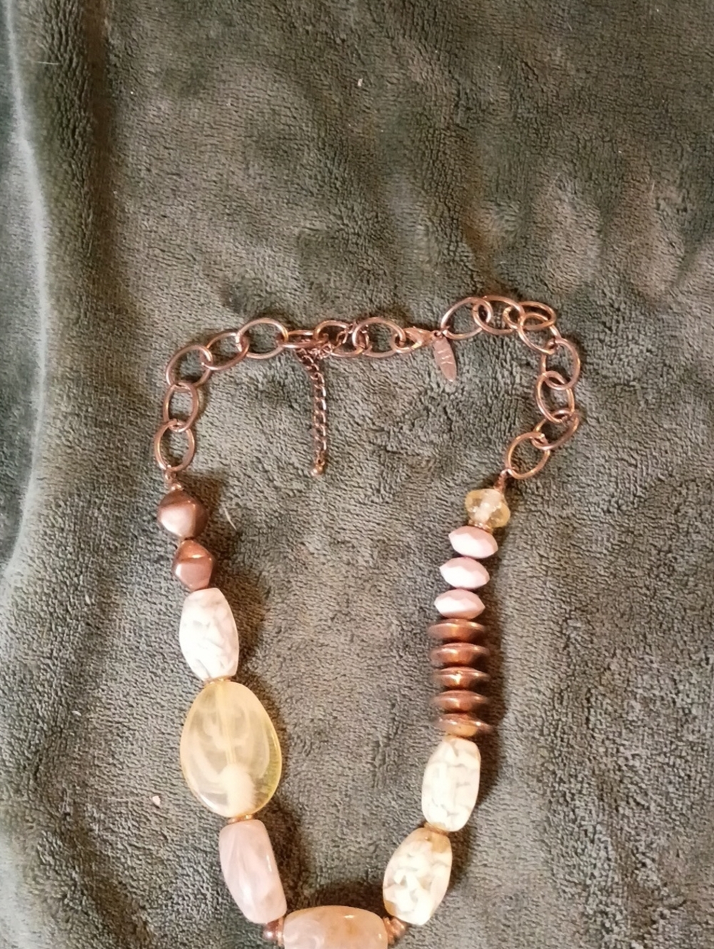 New York & Company Gold-Tone Chain Necklace with Pink and Cream Beads